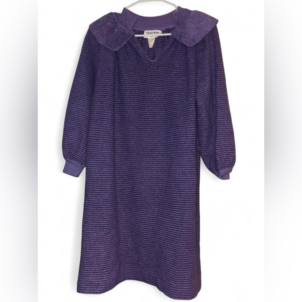 Franck Olivier Paris 70s Angora Wool Blend Striped textured shift sweater dress